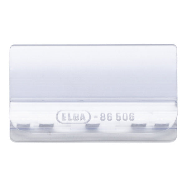 ELBA Sichtreiter "VL", aus farblosem PVC, 4-zeilig beschriftbar, für vertikale und laterale Kennzeichnung, zum Aufstecken auf die Schiene und seitlich auf den Karton