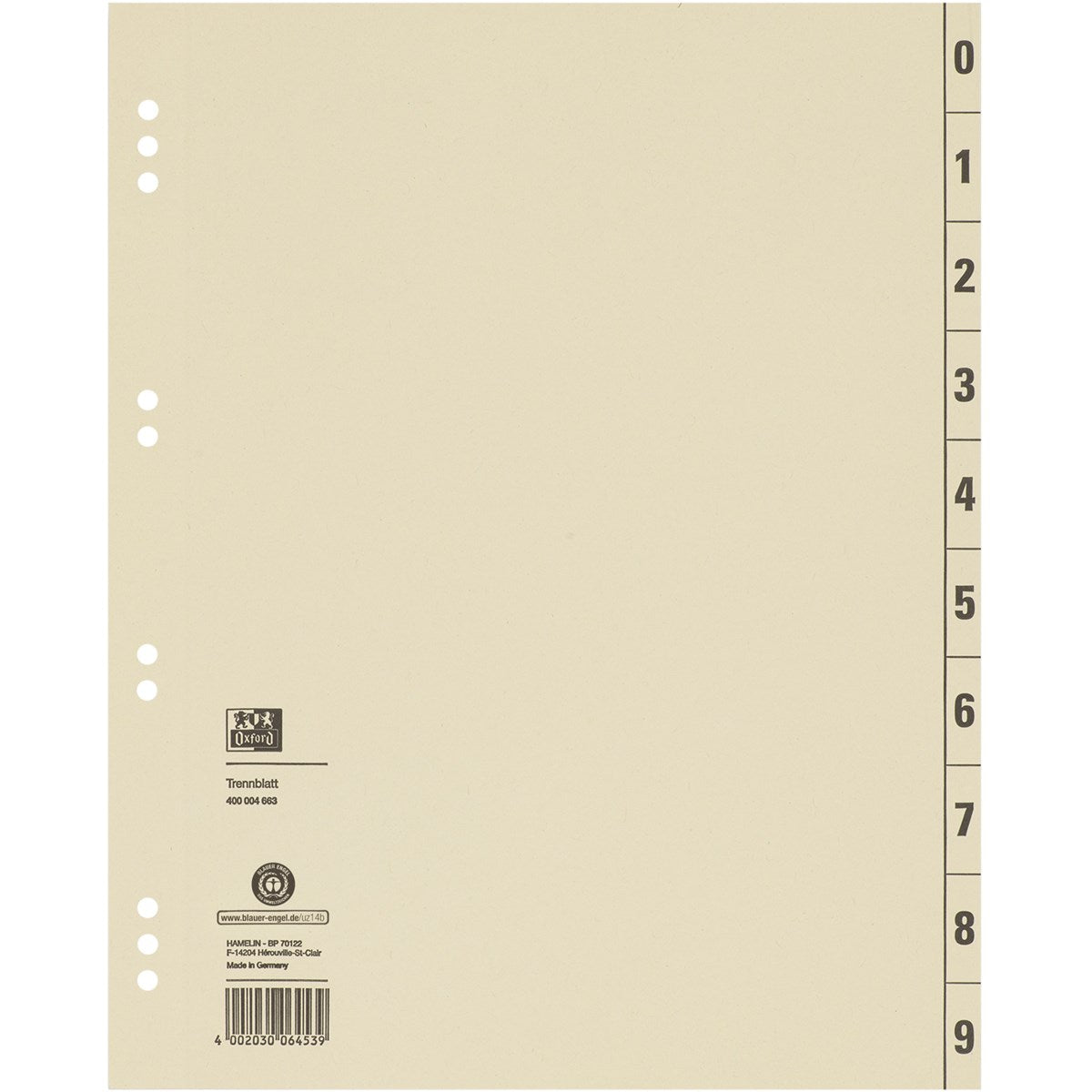 Oxford Trennblatt A4 mit Perforation aus Kraft- und Manilakarton - verschiedene Ausführungen