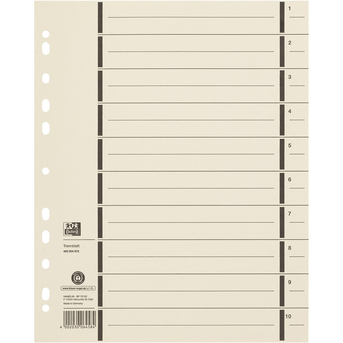 Oxford Trennblatt A4 mit Perforation aus Kraft- und Manilakarton - verschiedene Ausführungen