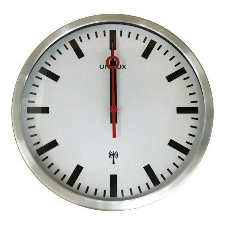 Unilux STATION Wanduhr metallgrau, Bahnhofsuhr mit Funksteuerung und leisem Uhrwerk