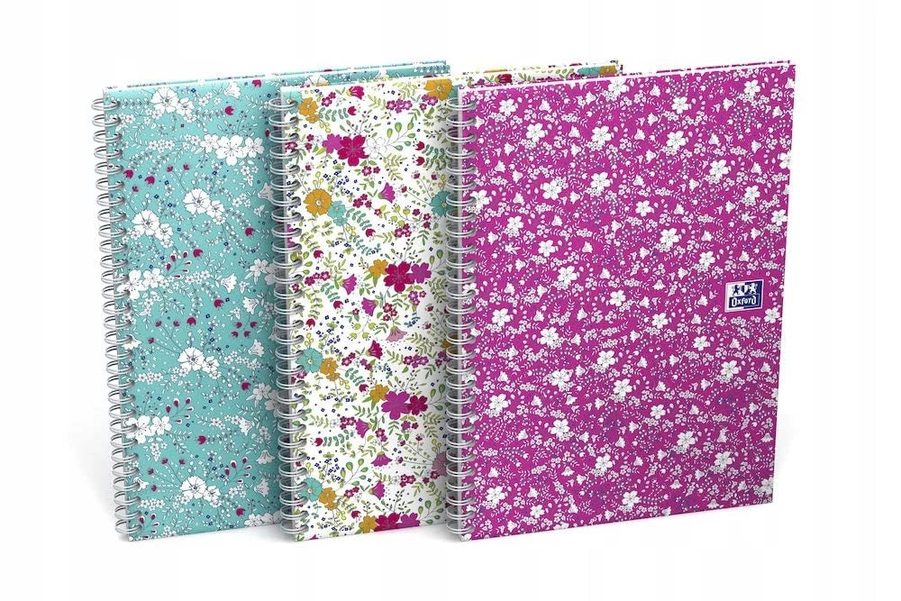 Oxford GO Floral Spiralbuch, Softcover mit Soft Touch Finish, weiße Doppelspirale, 60 Blatt - verschiedene Ausführungen