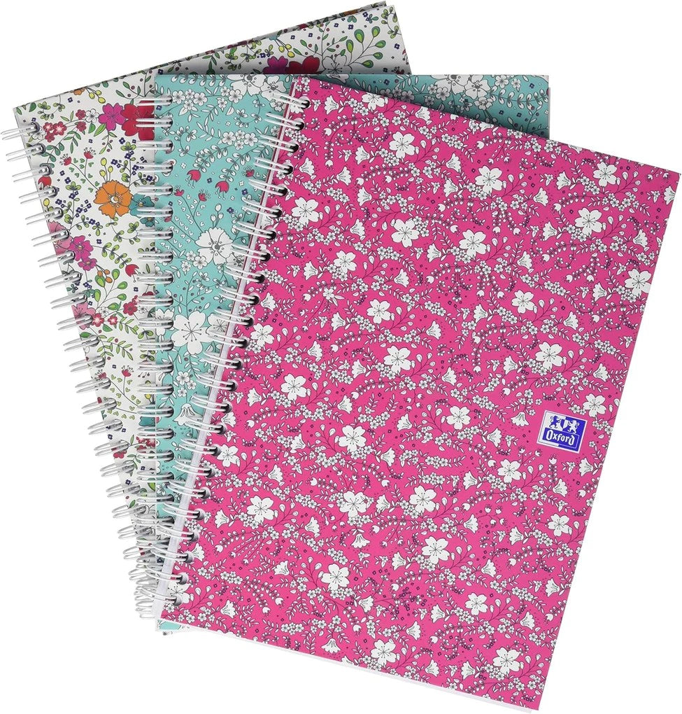 Oxford GO Floral Spiralbuch, Softcover mit Soft Touch Finish, weiße Doppelspirale, 60 Blatt - verschiedene Ausführungen