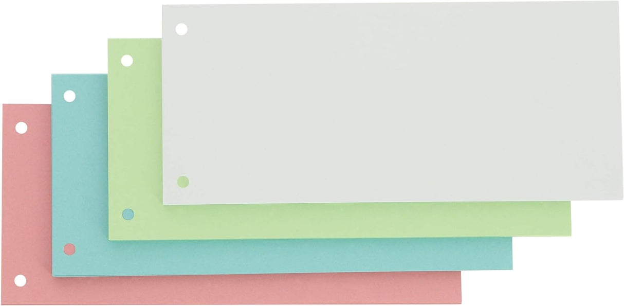 Oxford Trennstreifen, aus Karton 190 g/m², 1x8 cm gelocht, sortiert, Packung mit 100 Stück. 4 farbig