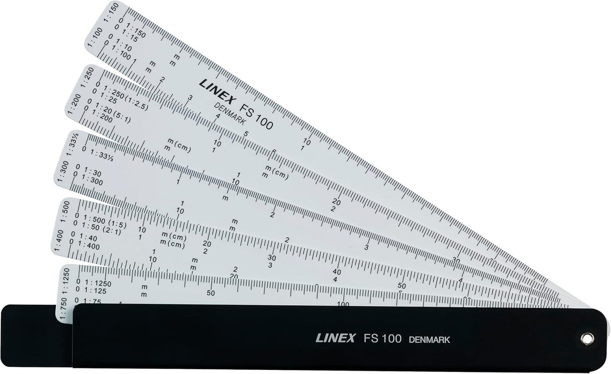 LINEX FS 100 Fächerreduktionslineal 15cm, 5 Maßstäbe mit insgesamt 22 Teilungen