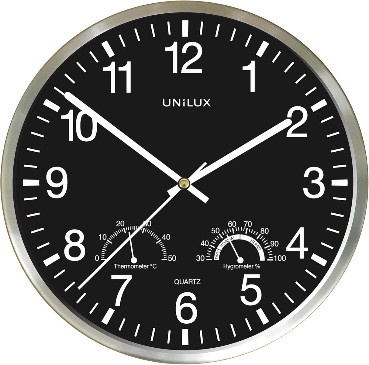 Unilux WETTY Wanduhr metallgrau, Ø 30 cm, Quarzuhrwerk, leise schleichende Zeiger, inkl. Batterie