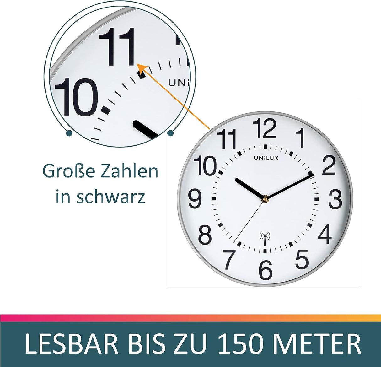 Unilux MAXI WAVE Wanduhr mit Funksteuerung, Durchmesser: 37,5 cm, m. Batterie