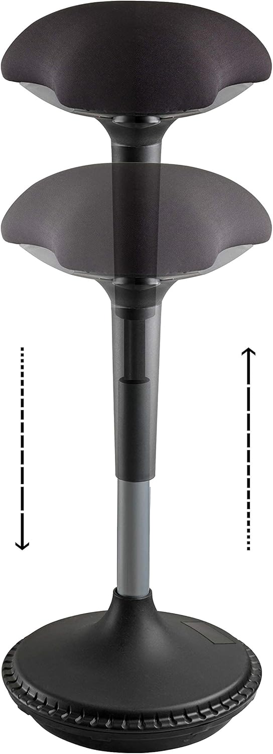 Unilux MOOVE Bürohocker schwarz, dynamisch Sitzen oder Stehen dank abgerundetem Fuß, dreieckiger Polstersitz, Höhenverstellung von 63 bis 89 cm mit Hydraulik