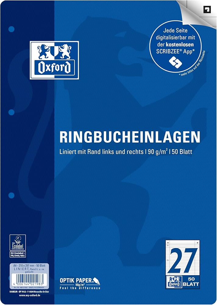 Oxford Ringbucheinlagen A4, verschiedene Lineaturen