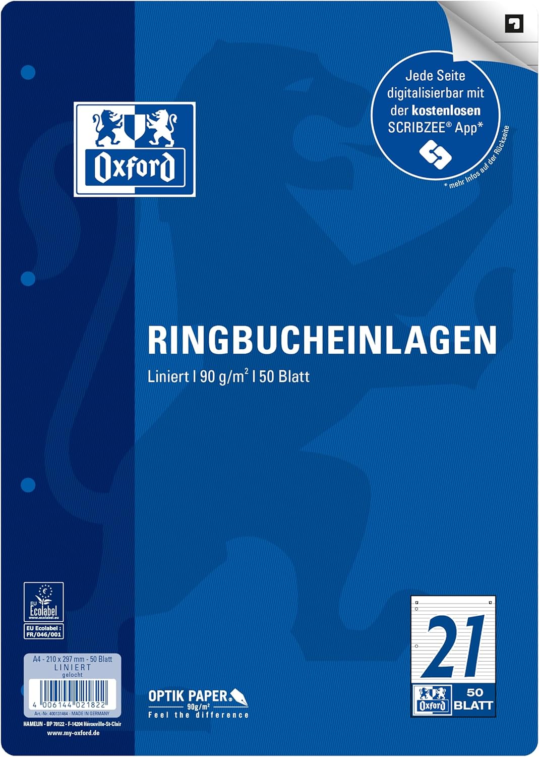 Oxford Ringbucheinlagen A4, verschiedene Lineaturen