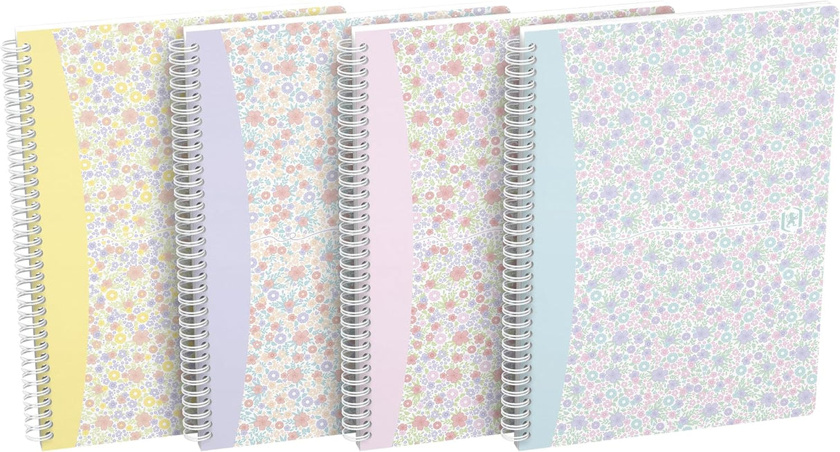 Oxford GO Floral Spiralbuch, Softcover mit Soft Touch Finish, weiße Doppelspirale, 60 Blatt - verschiedene Ausführungen