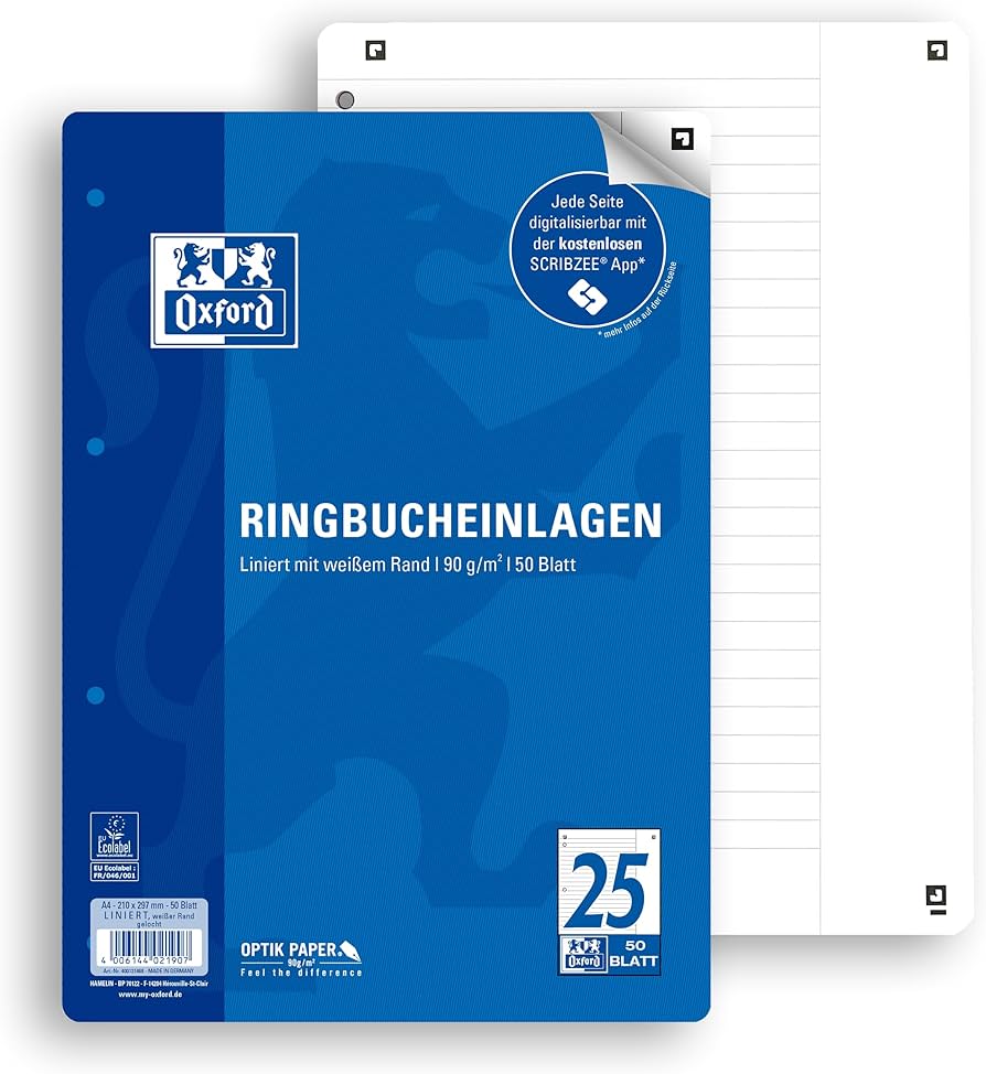 Oxford Ringbucheinlagen A4, verschiedene Lineaturen