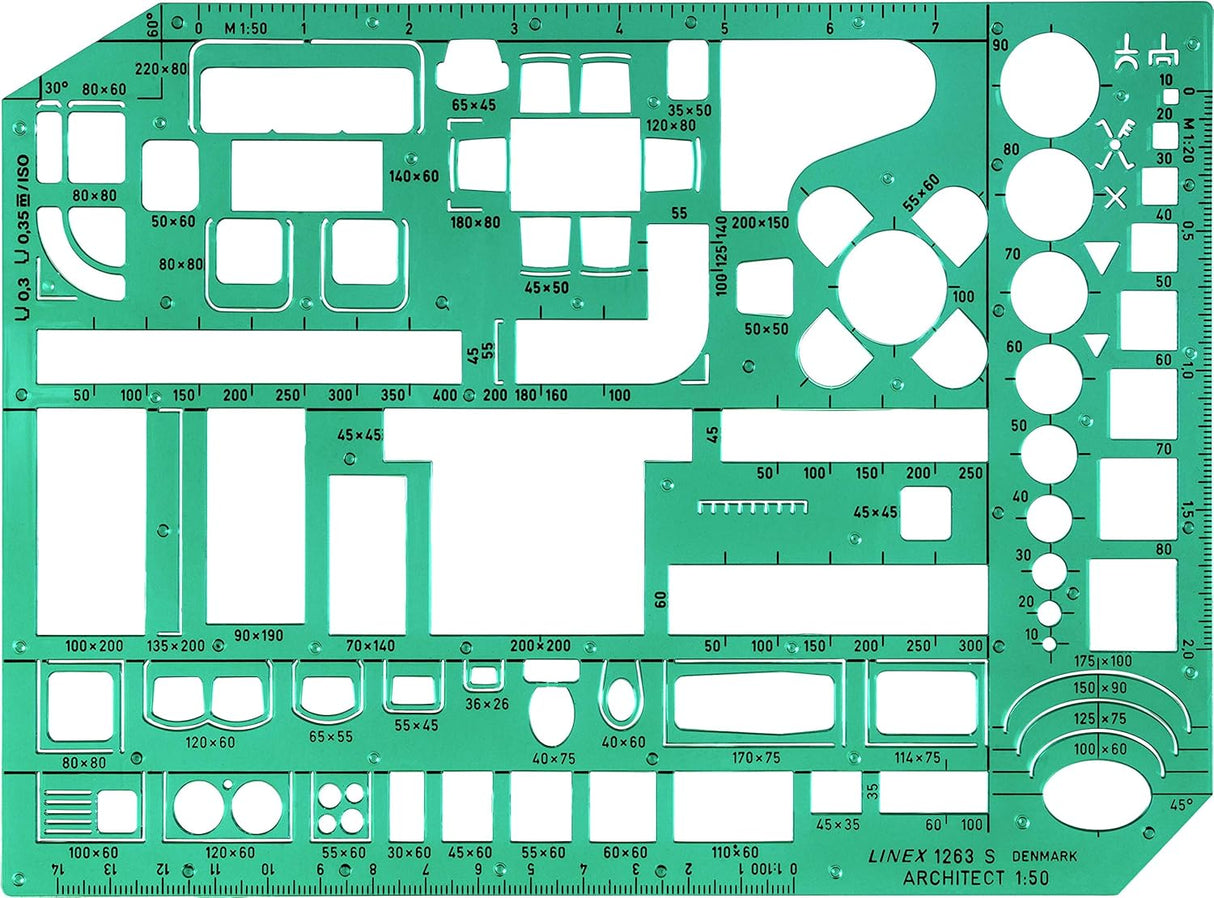 LINEX 1263S Möbelschablone, Maßstab 1:50, Tuschenoppen, 230 x 160 mm