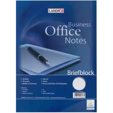 LANDRÉ Briefblock Notizblock | A4 | 50 Blatt | 70 g/m² | liniert
