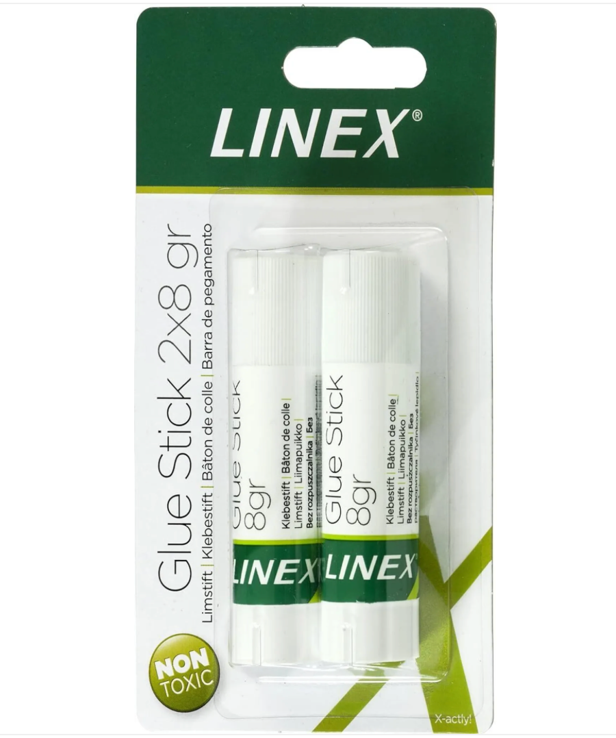 LINEX Klebestift 8 g, geruchlos, auf Wasserbasis, 2 Stck. auf Blisterkarte