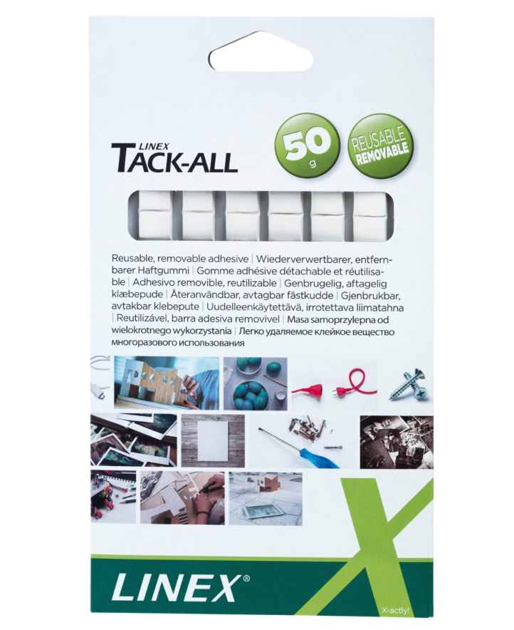 LINEX Tack-all quadratische Klebepads, wiederverwendbar und neu positionierbar, kleben doppelseitig