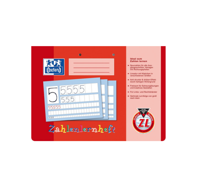 OXFORD Schule Zahlenlernheft A4 quer, 16 Blatt, Lineatur ZL, Optik Paper®, 2fach gelocht