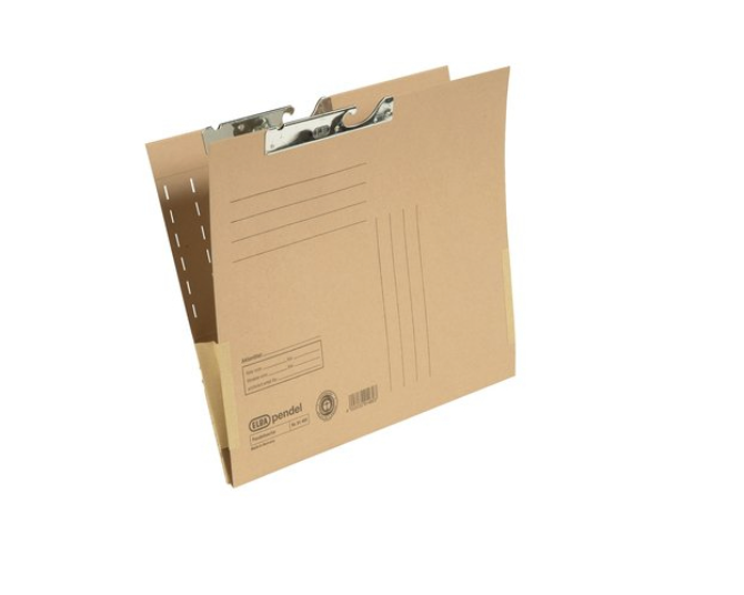 ELBA Pendeltasche A4, aus 230 g/m² Manilakarton (RC), für ca. 330 DIN A4-Blätter, seitlich geschlossen mit Dehnfröschen, mit Schlitzstanzung, Beschriftungslinien und Metallhängebeschlägen, naturbraun