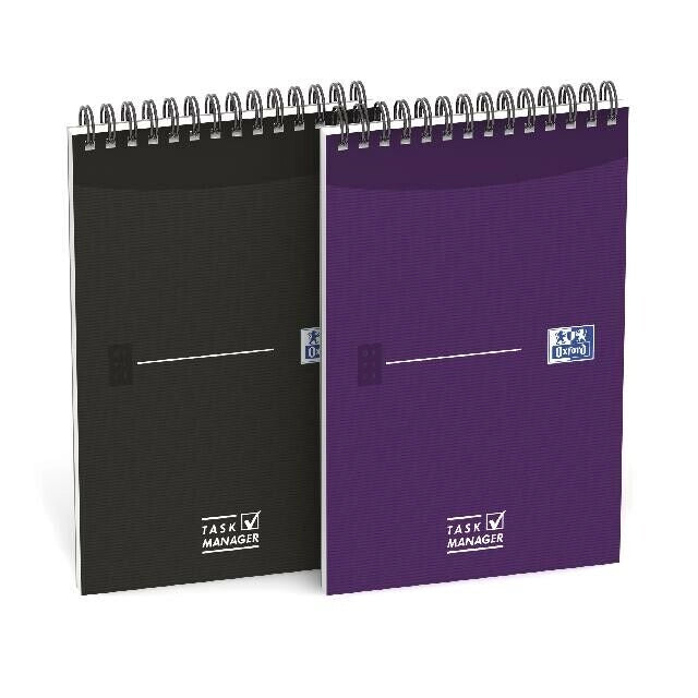 Oxford Office Task Manager "Essentials" 12,5x20cm, Sonderlineatur, 70 Blatt, Notizseiten mit Mikroperforation, 5er-Packung, 2 Farben sortiert: Schwarz; Violett