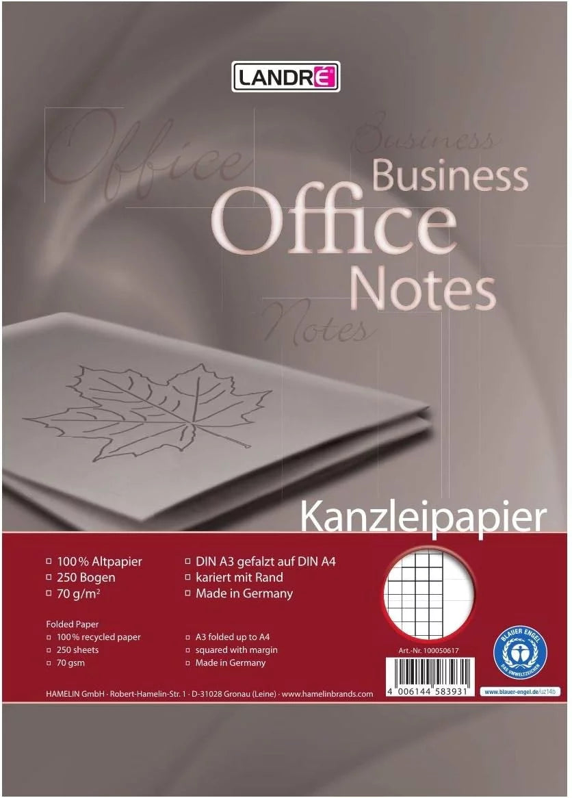 LANDRÉ Kanzleipapier "Recycling", A3/A4 gefalzt, 70 g/m², 250 Bogen pro Packung - Verschiedene Ausführungen