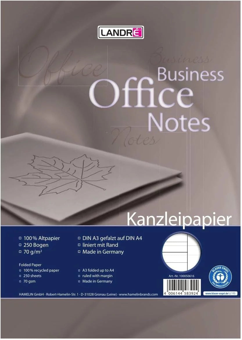 LANDRÉ Kanzleipapier "Recycling", A3/A4 gefalzt, 70 g/m², 250 Bogen pro Packung - Verschiedene Ausführungen