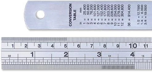 LINEX Stahl-Lineal mit cm und Zoll-Skala sowie Umrechnungstabelle - verschiedenen Ausführungen