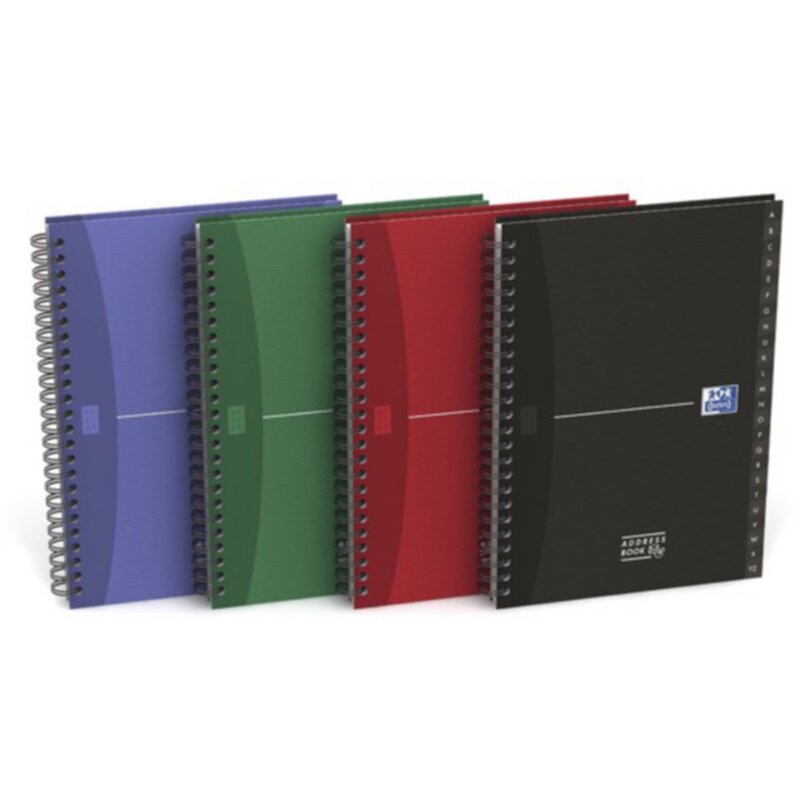 OXFORD Office Adressbuch A5, mit Doppelspirale, Sonderlineatur, 80 Blatt, Optik Paper®, 5er-Packung mit 4 Farben