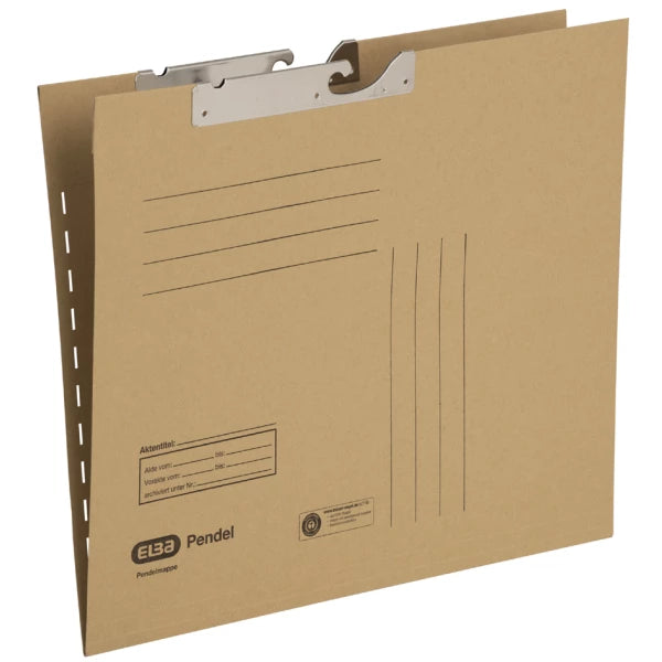 ELBA Pendelmappe A4, aus 230 g/m² Natronkarton (RC), für ca. 330 DIN A4-Blätter, seitlich offen, mit Schlitzstanzung, Beschriftungslinien und Metallhängebeschlägen, naturbraun