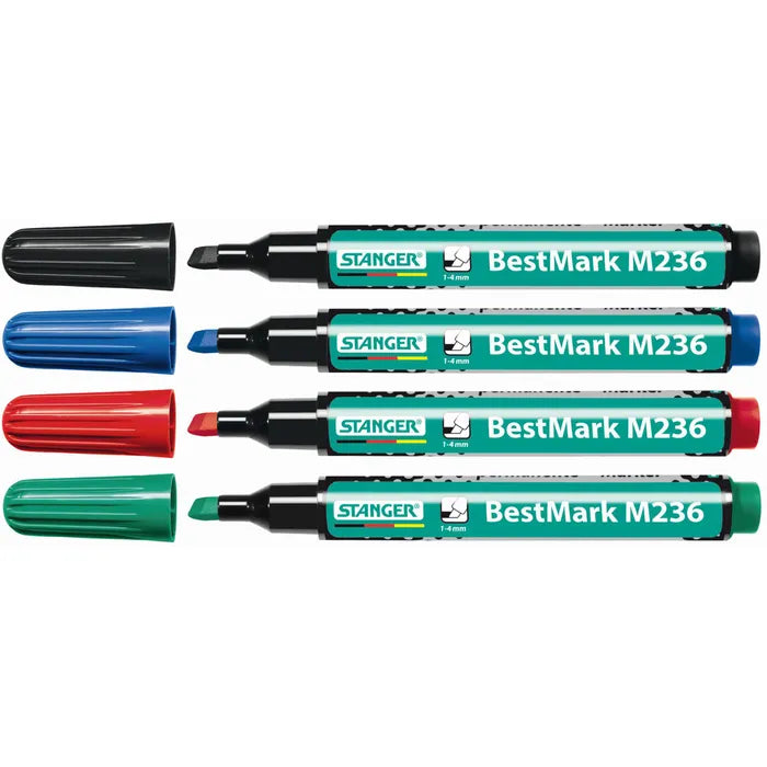 Stanger Bestmark M236 Permanentmarker | 4er Set | schwarz, blau, rot und grün