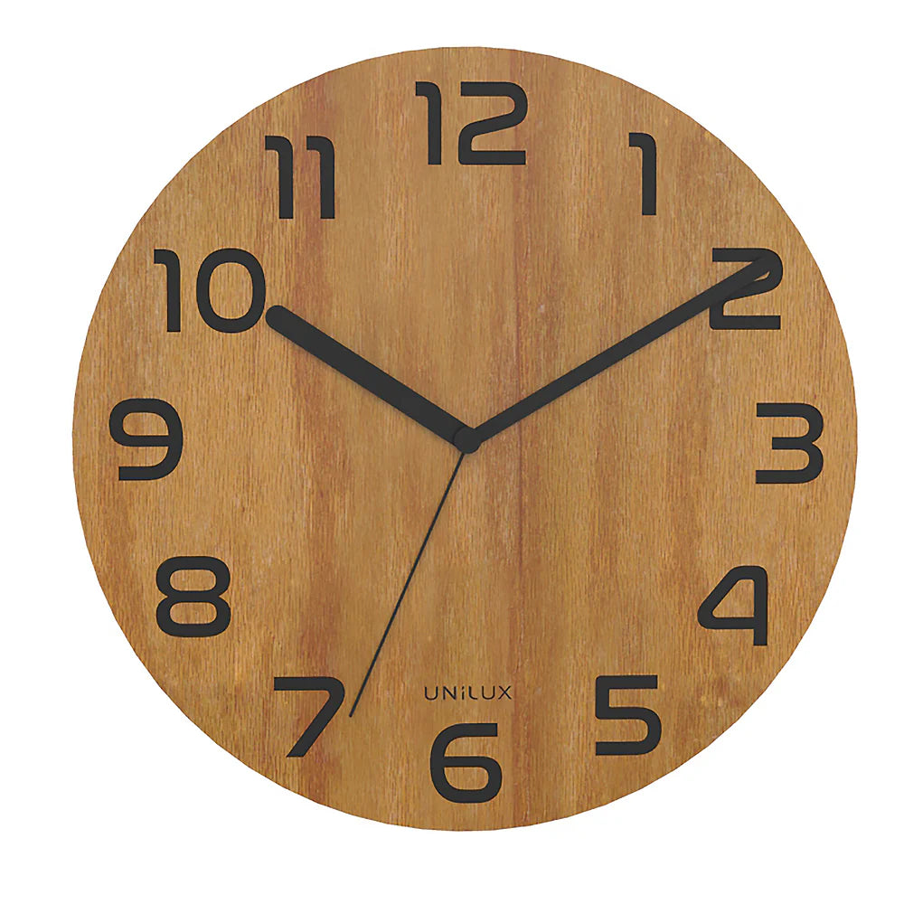 Unilux PALMA BAMBOO Wanduhr Bambus-Ziffernblatt Ø 30 cm Quarzuhrwerk, schleichende Zeiger, inkl. Batterie