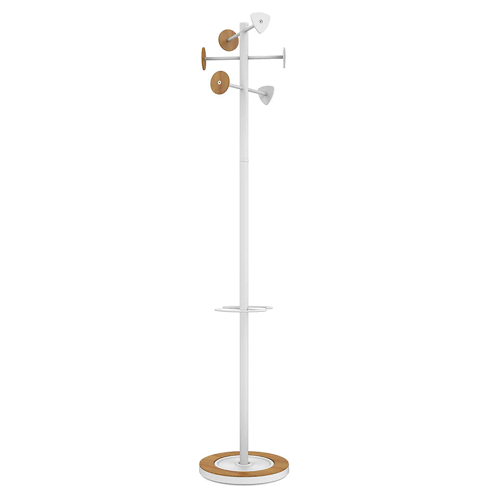 Unilux BORA BAMBOO Standgarderobe, 6 Kleiderhaken, Schirmhalter und Abtropfschale