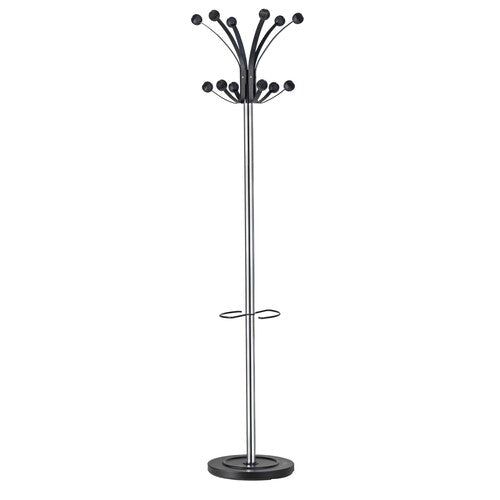 Unilux HAKEA Garderobenständer chrom-schwarz, 12 Kleiderhaken, drehbarer Kopf, Schirmhalter, 176 cm hoch, 34 cm Durchmesser