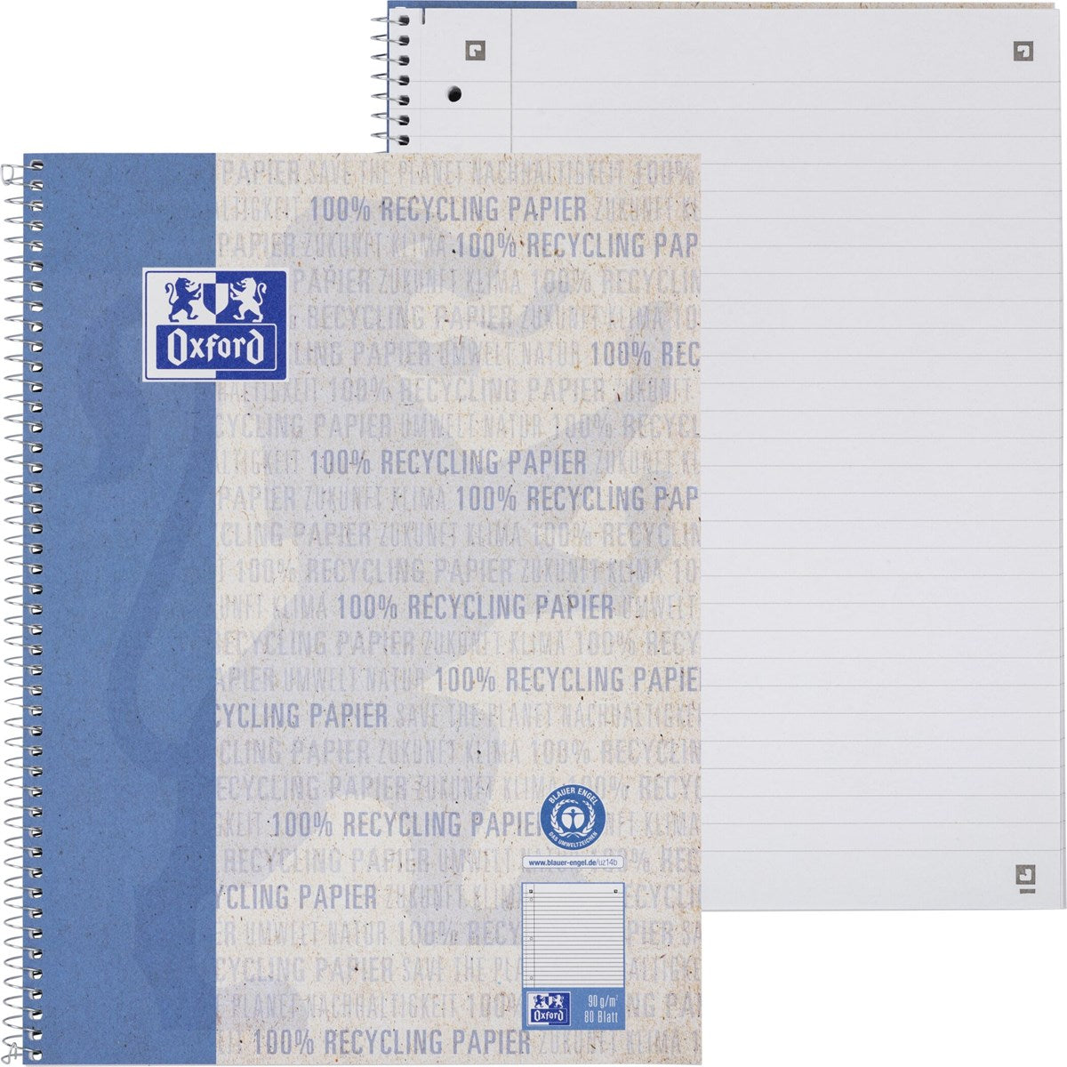 Oxford Recycling Collegeblock A4+ und A5+, 80 Blatt, Optik Paper® - verschiedene Ausführungen