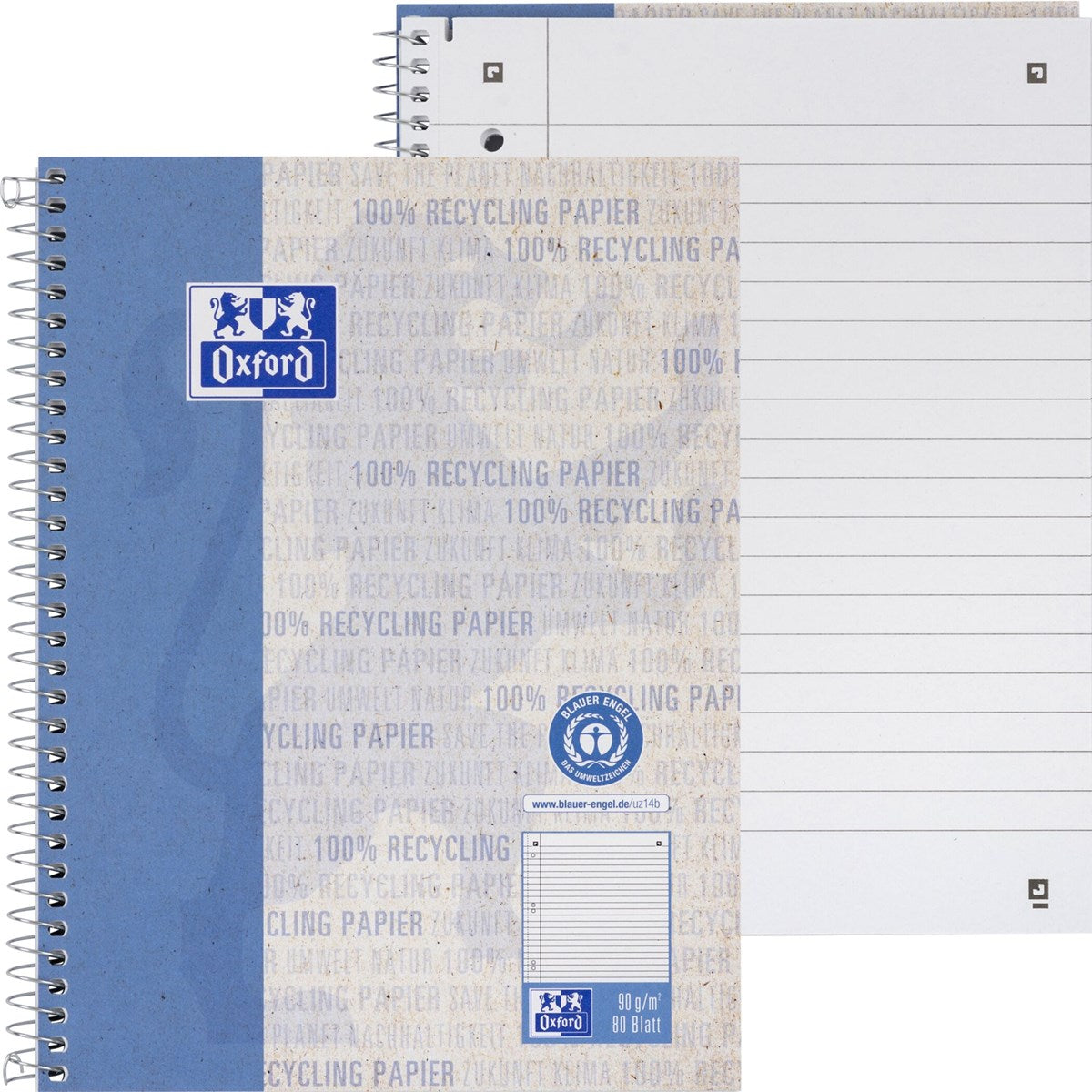 Oxford Recycling Collegeblock A4+ und A5+, 80 Blatt, Optik Paper® - verschiedene Ausführungen