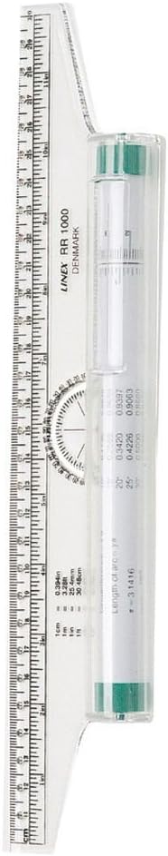 LINEX RR1000 Roll-Lineal 300 mm, Einteilung in mm und Zoll, 180° Winkelmesser, mit Umrechnungsformeln