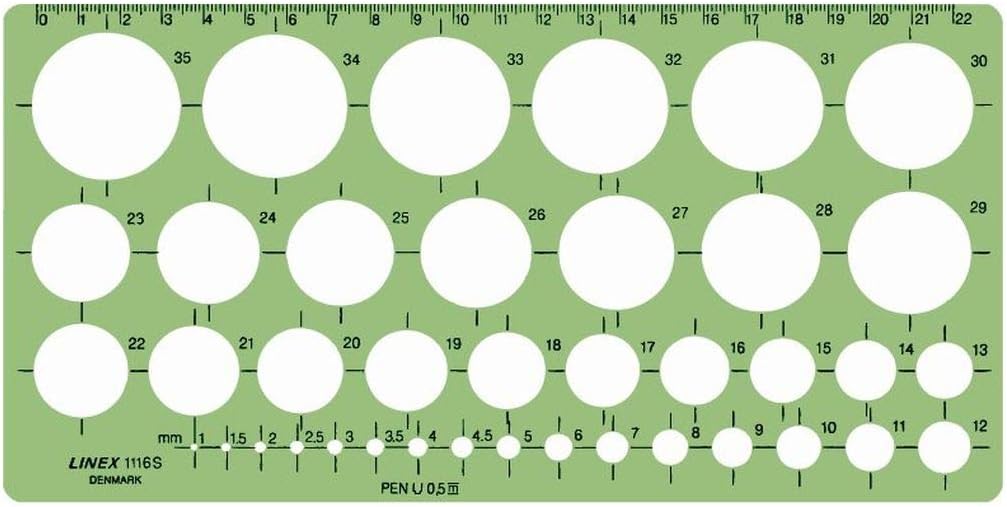LINEX Kreisschablone mit Kreisen von 1-35 mm, mm-Skala an einer Seite - verschiedene Ausführungen