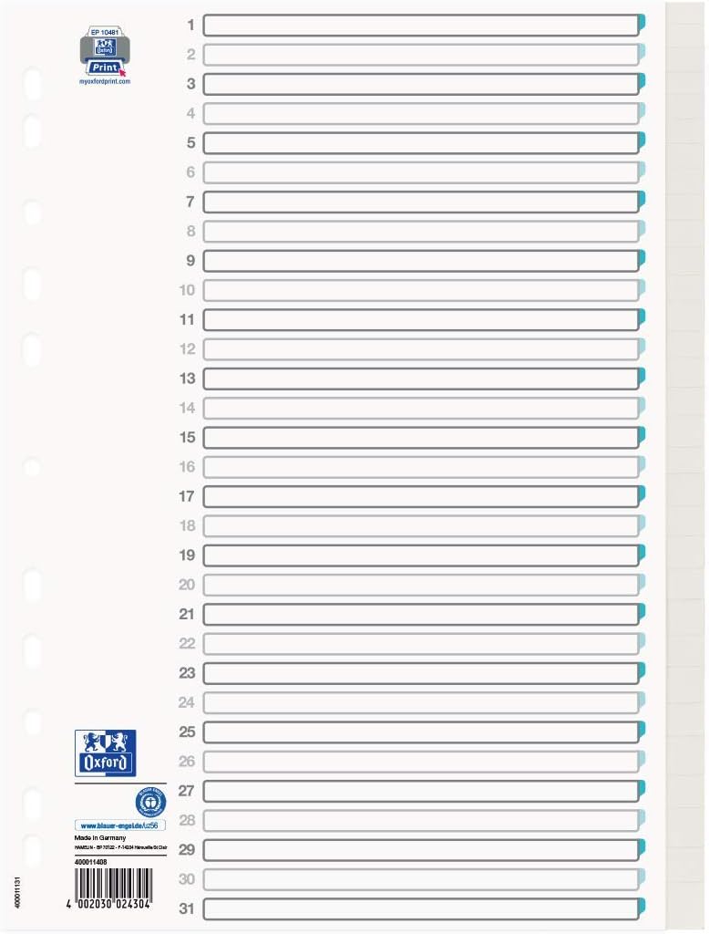 Oxford Register A4+ (230 x 297 mm), aus Tauenpapier (RC) 110 g/m², blanko, 31 Blatt, hellgrau