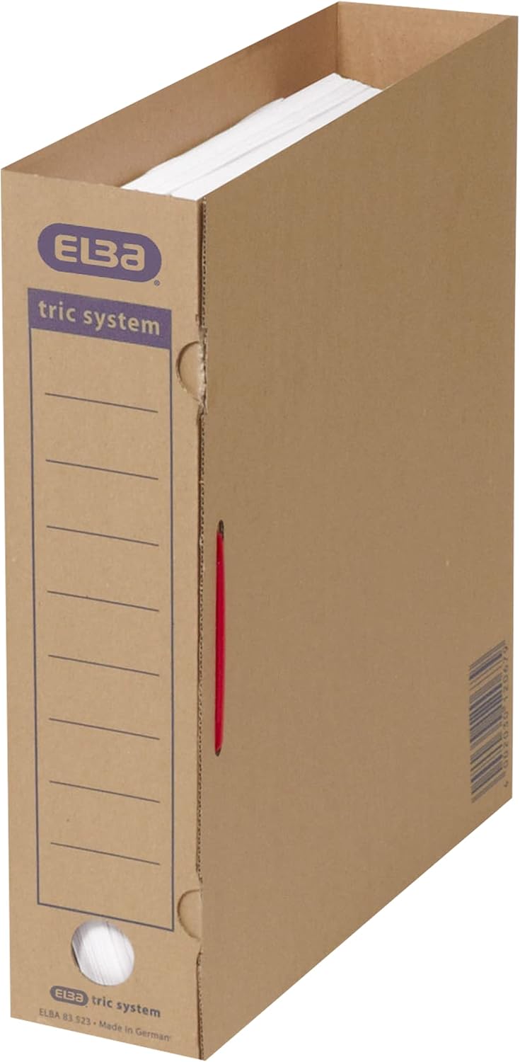 ELBA Archivordner "tric system", aus stabiler Wellpappe, für ca. 500 DIN A4-Blätter, mit Verschlusslasche, Archivaufdruck und Griffloch, naturbraun
