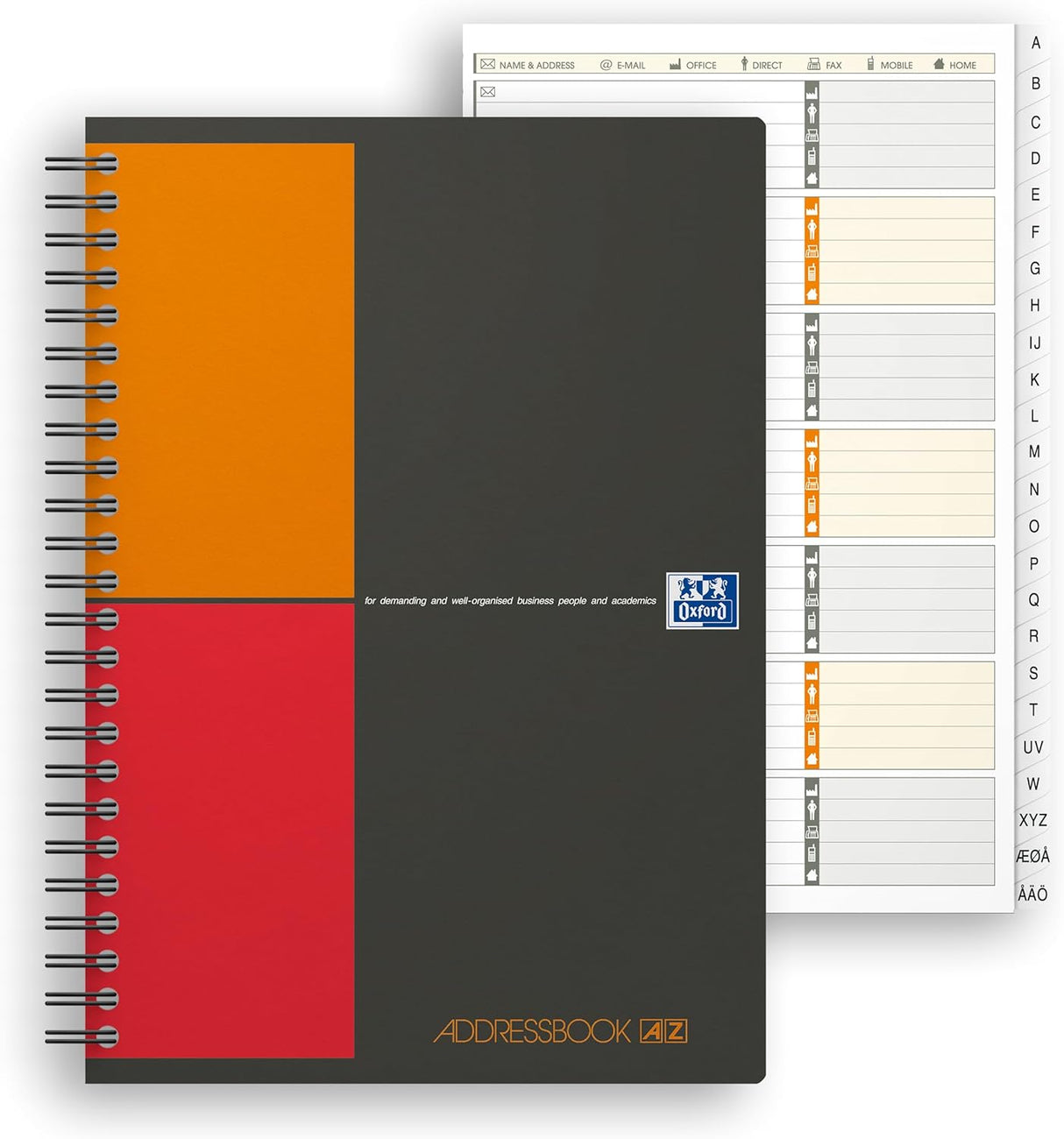 OXFORD International Addressbook A5, Sonderlineatur, 72 Blatt, 80 g/m², mit Doppelspirale und PP-Deckel, 5er-Packung
