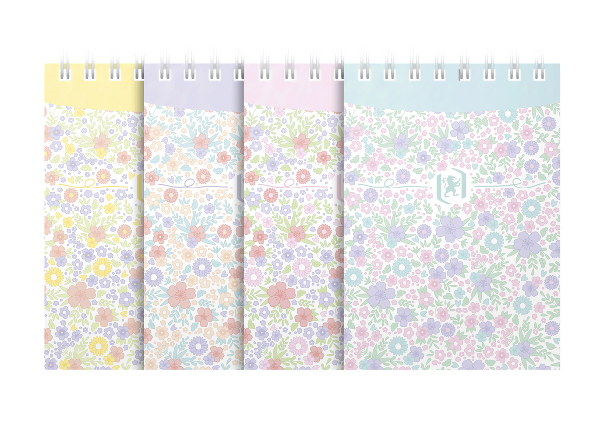 Oxford Floral Notizblock A7, 70 Blatt, Kopfspiralbindung, liniert, sortiert