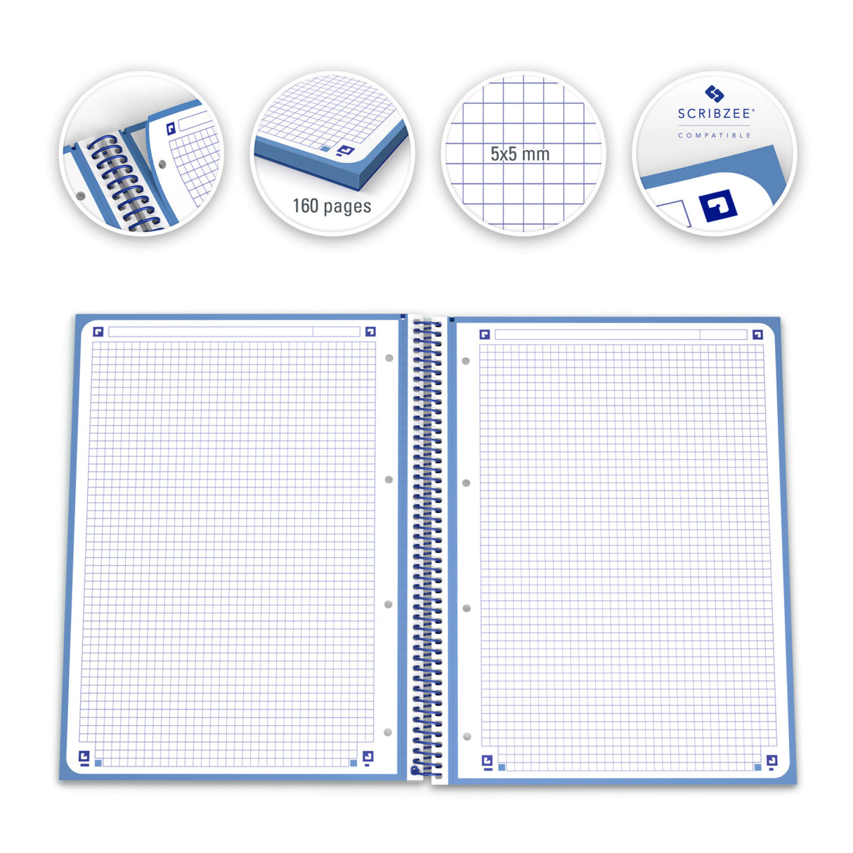 Oxford European Book, A4+, kariert, 80 Blatt Optik Paper®, Hardcover-Deckel