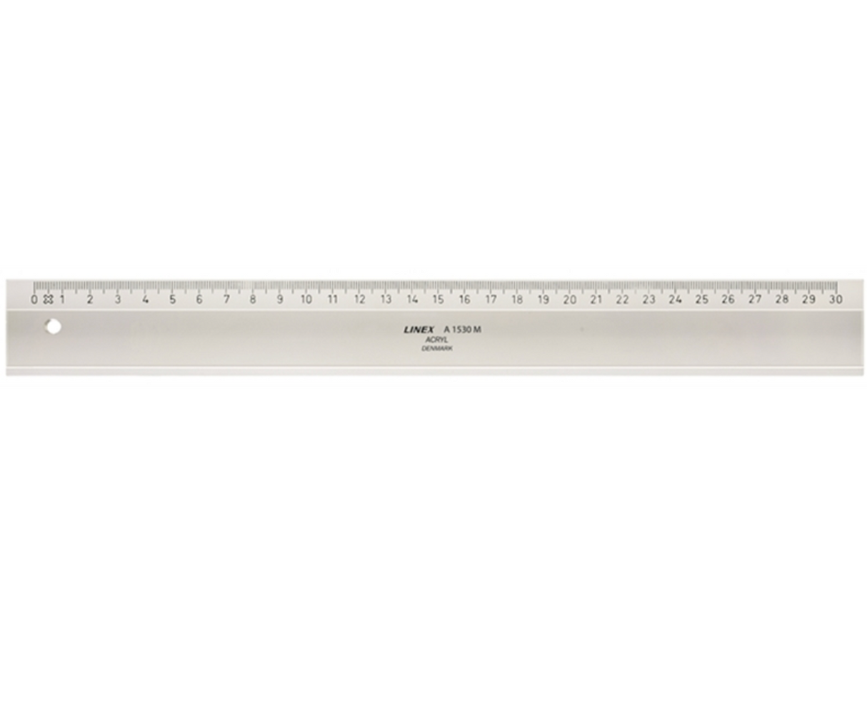LINEX A1530M Zeichenlineal, 300 mm x 32 mm, glasklar, Facette und Tuschkante