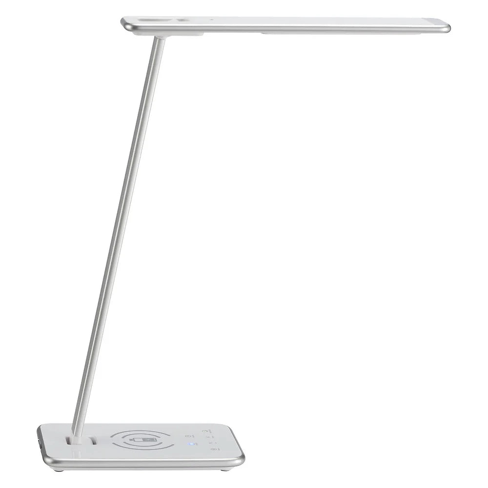 Unilux JAZZ LED-Tischleuchte weiß-metallgrau, Lichtstärke/-farbe variabel, Ladefunktion über Induktion (kabellos) und USB, Nachtlicht, Ausschaltfunktion über Timer