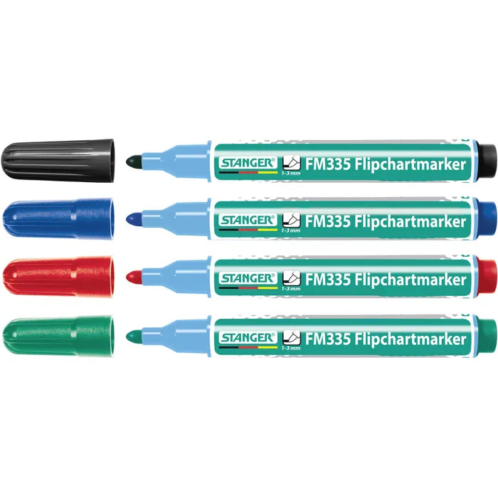 Stanger Flipchart Marker FM335 | 4 er Set | schwarz, blau, rot und grün