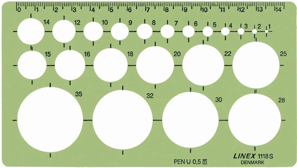 LINEX Kreisschablone mit Kreisen von 1-35 mm, mm-Skala an einer Seite - verschiedene Ausführungen