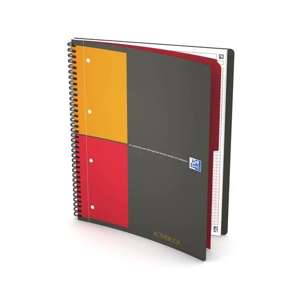 OXFORD International Activebook A4+, kariert 5 mm, 80 Blatt, Optik Paper®, 4fach gelocht, mit PP-Deckel und Lesezeichen-Register, 5er-Packung
