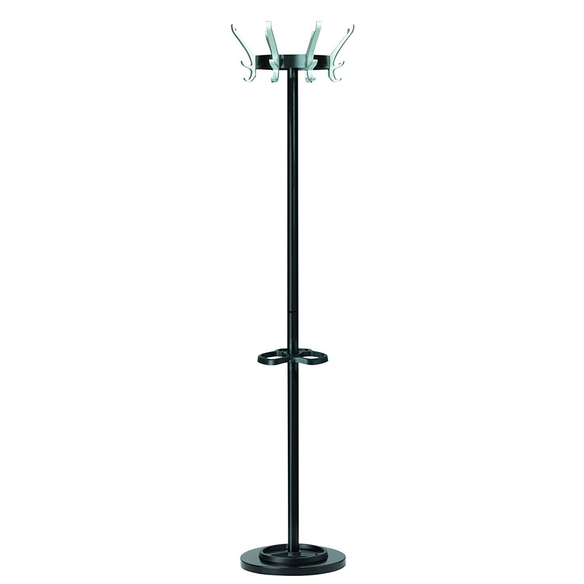 Unilux CYPRES Garderobenständer schwarz, 8 Dreifach-Kleiderhaken, drehbarer Kopf, Schirmhalter, 170 cm hoch, 34 cm Durchmesser
